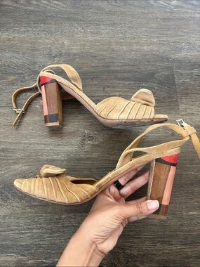 Veronica Beard Brown Bow Suede Ankle-Tie Color Block Heel Size 38.5